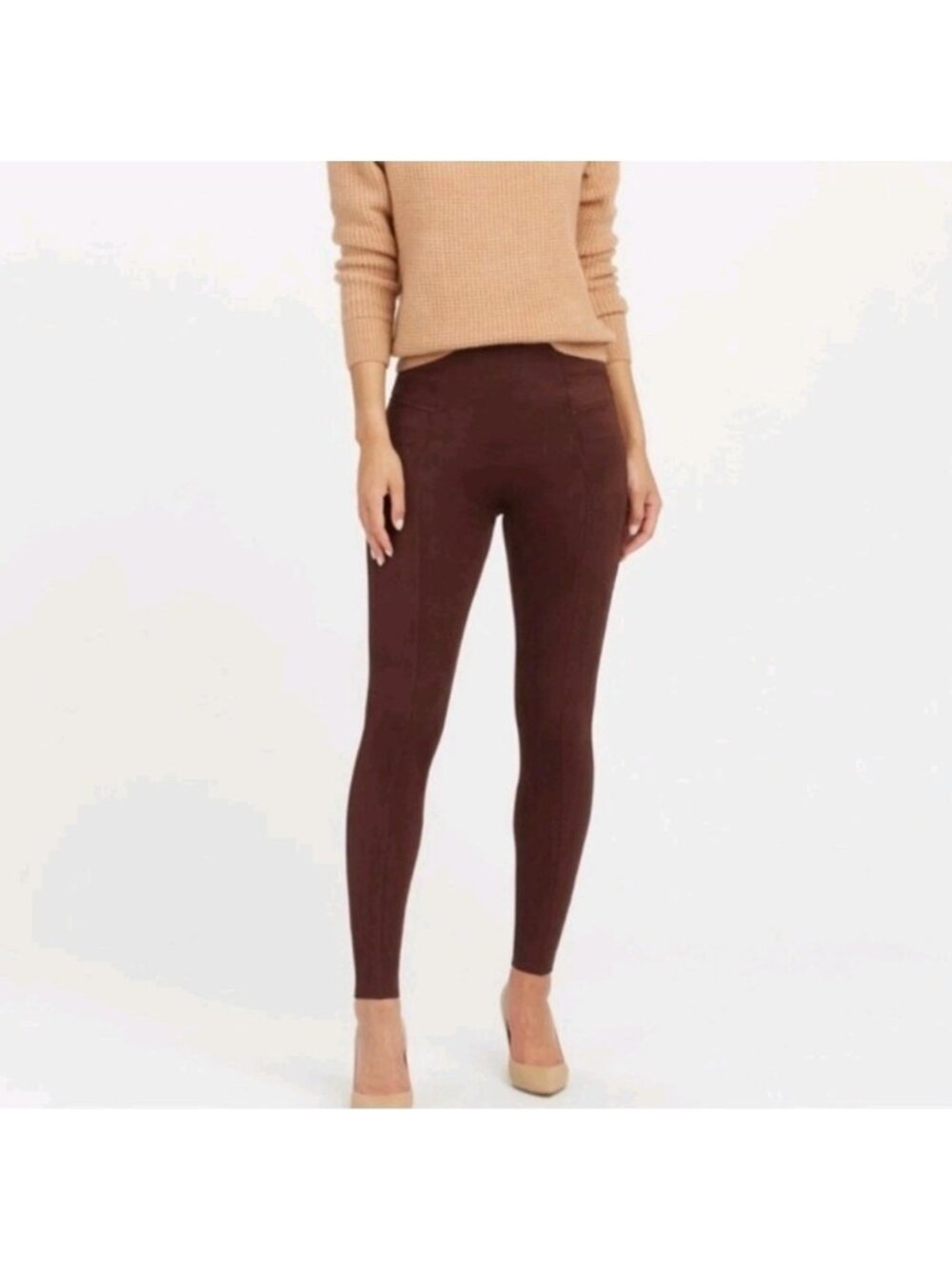 SPANX Faux Suede Leggings Pants Skinny Dark Terracotta Large Petite NWT